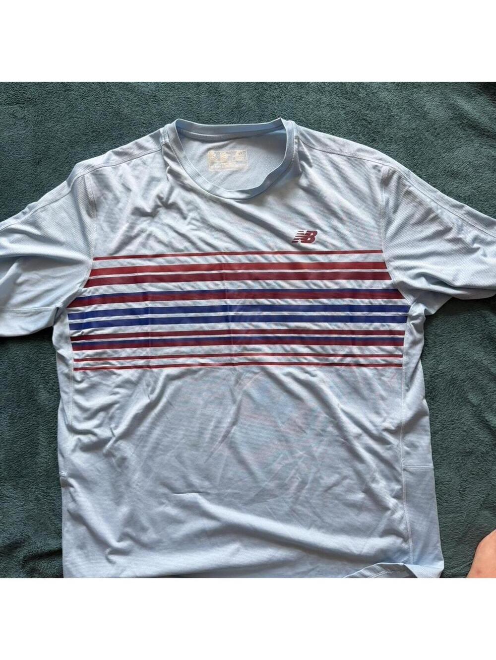 New Balance Men's XL Athletic Shirt with Red and Blue Stripes